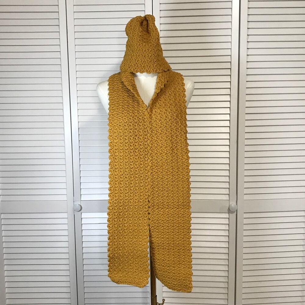 NWT Handmade Crochet Textured Winter Sungold Scarf 74” & Beanie